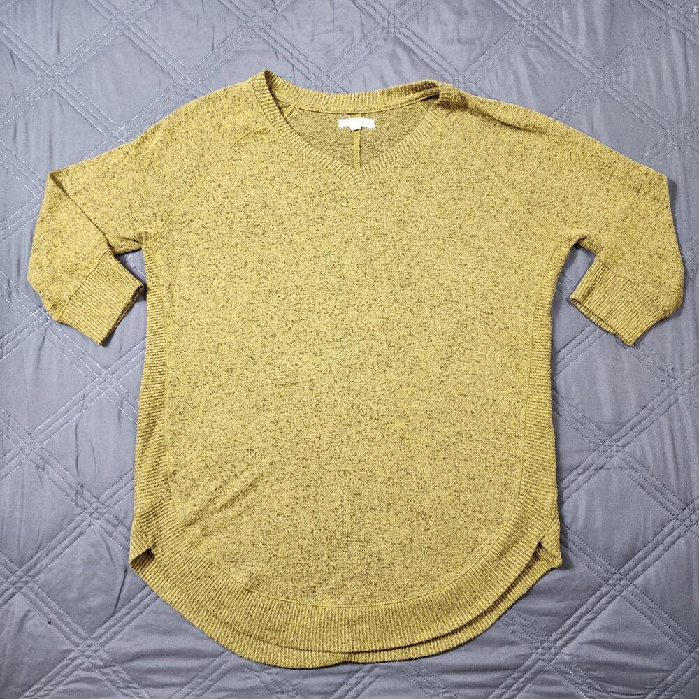 Maurices V-Neck Mustard Yellow Black Sweater 3/4 Sleeve Casual